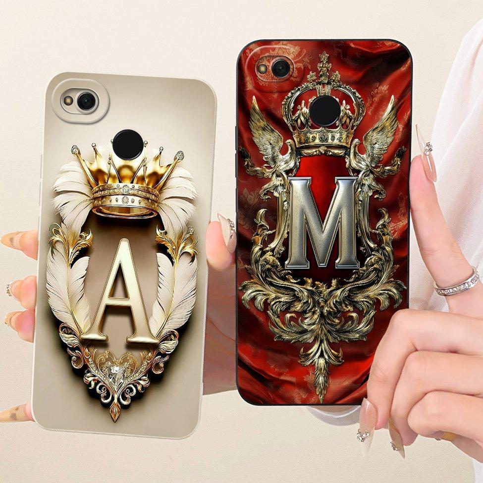 Phone Case For Redmi 4x Cover Luxury A-Z Letters Fashion Crown 2D Painted Silicone Bumper For Xiaomi Redmi 4x Casing