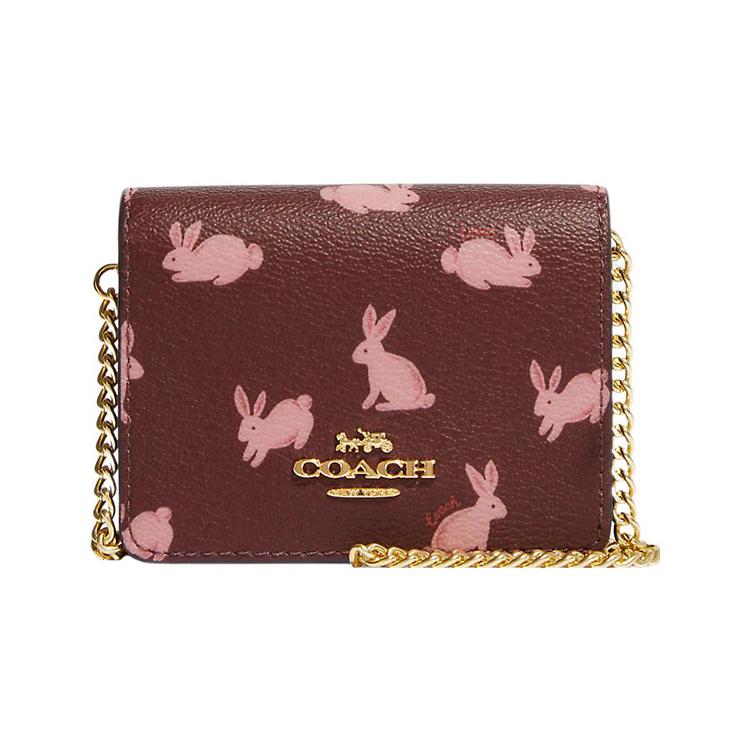 New COACH Coated Canvas With Smooth Leather Shoulder Bag, Crossbody Bag, Wallet Mini Women's Burgundy CF527-IMMZI