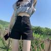 Koreański Styl Wysoki Stan Czarne Jeansowe Szorty A-Line Damskie - Letnie Wyszczuplające Elastyczne Hot Pants