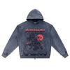 DTG Print Knitted Denim Zip-Up Hoodie Shinobi Ninja Girl Brother Print Zipper Hoodies  