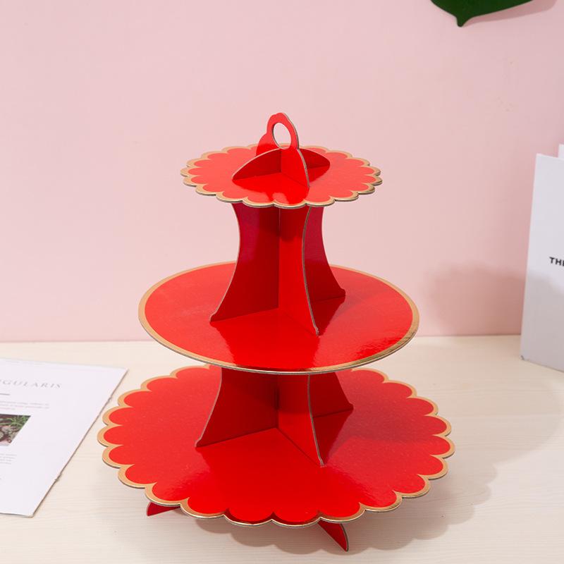Disposable multi-layer paper cake rack birthday party decoration three-layer hot stamping dessert table cake tray cupcake stand