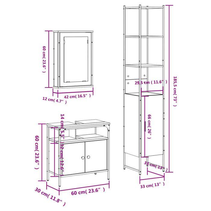VidaXL Ensemble De Meubles De Salle De Bain 3 Pcs Sonoma Grey, Bathroom Cabinet, Bath Cabinet, Vanity Unit of 3214798