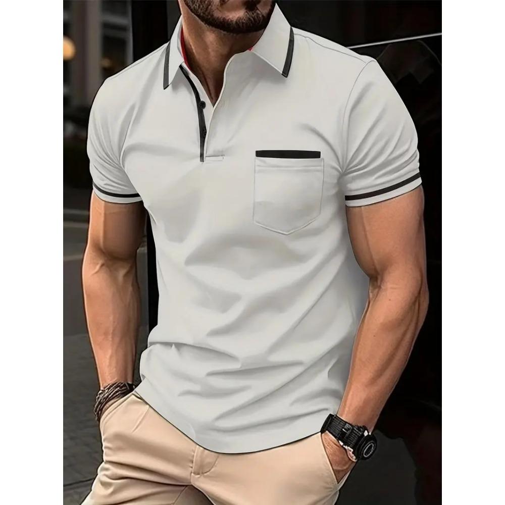 Pocket Splicing Polo Men's Casual Shirt