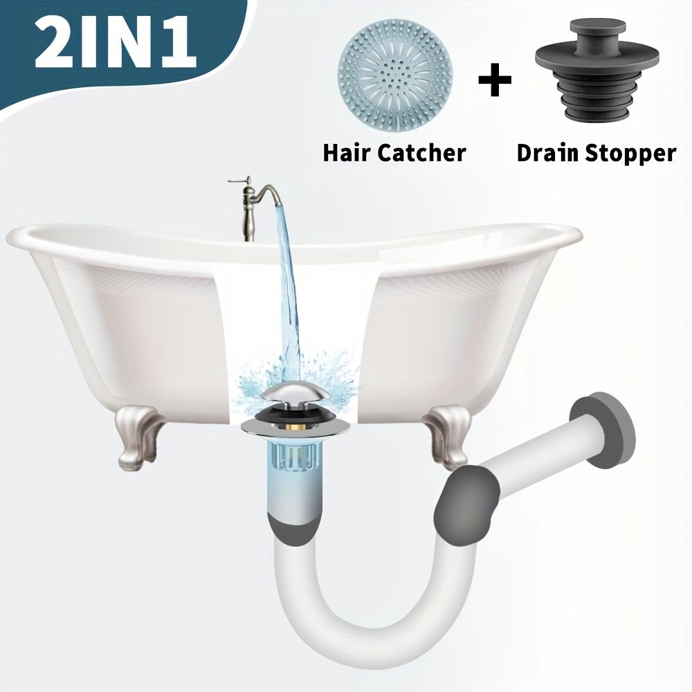 1pc Brass Bathtub Drain Stopper with Hair Catcher, 2-in-1 Pop-up Tub Stopper, Anti-Clogging Filter Basket, Fits 1.45-1.8" Drain Shoe