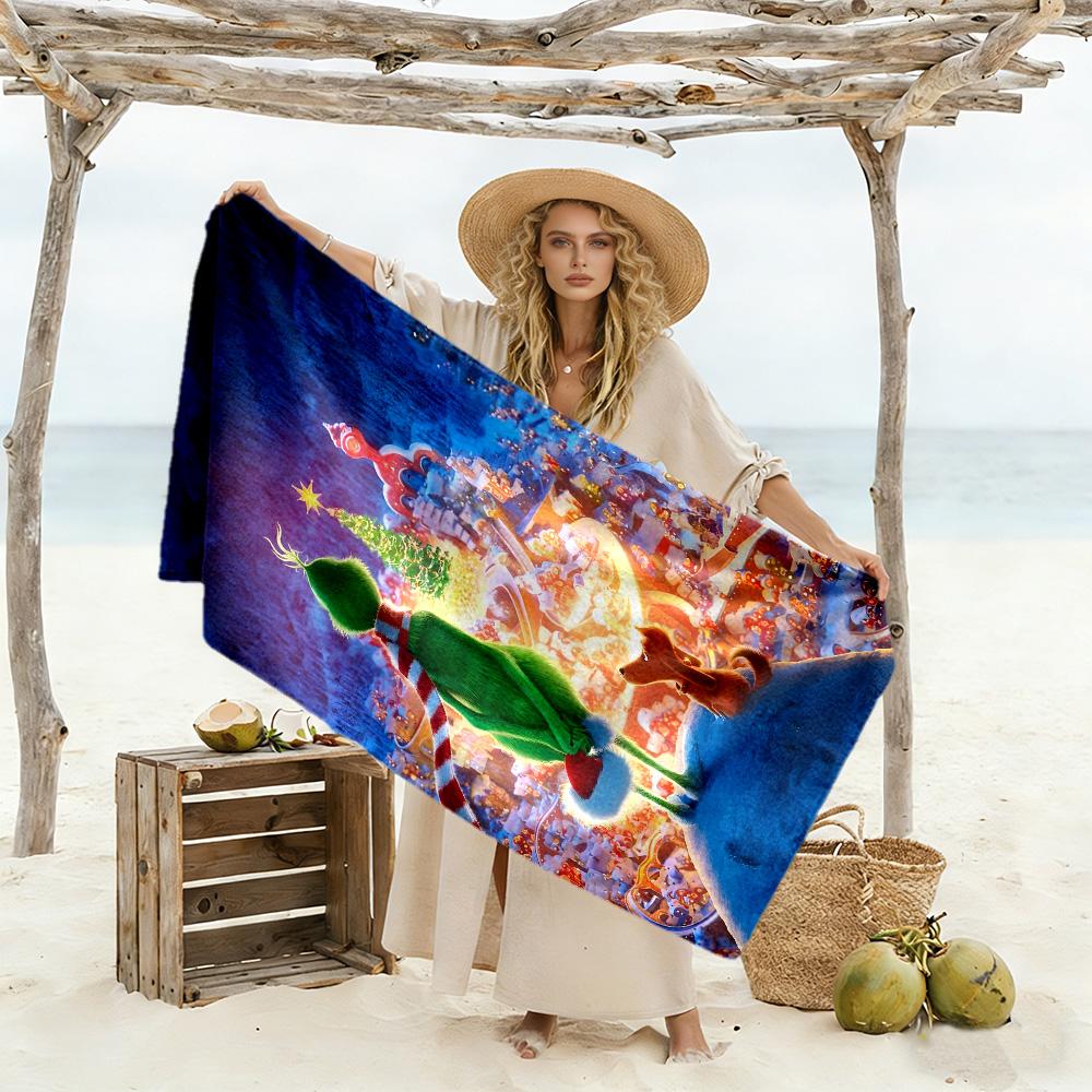 Christmas Grinch Dog Beach towel for beach travel Foldable Picnic mat, yoga & fitness, camping blanket Vibrant Pattern Spiritual Gift