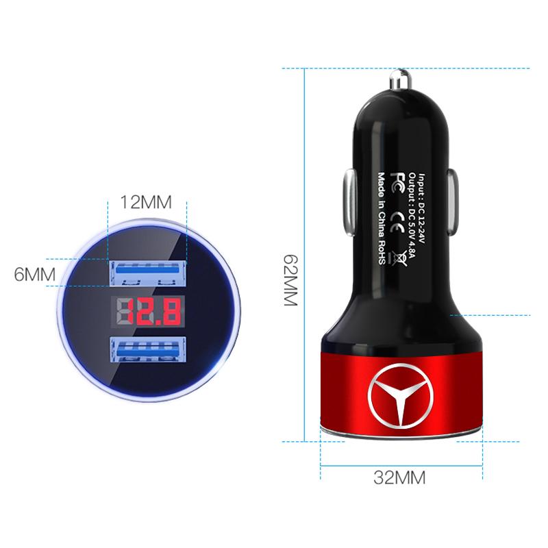 Car Charger 2 USB Ports Fast Charging Digital Display Car Accessories For Mercedes-Benz AMG W212 W220 W221 W222 W108 W126 W140 W168 W169 W176 W177