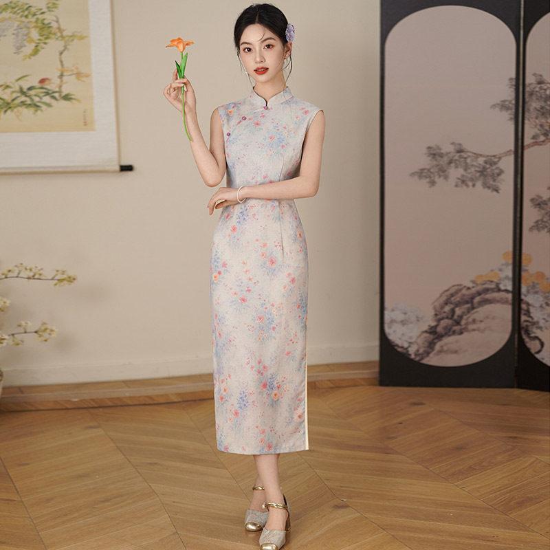 Kolsuz günlük ulusal tarz yeni Çin tarzı Suzhou uzun cheongsam geliştirilmiş genç 1011 yeni kadın yüksek kalite yaz