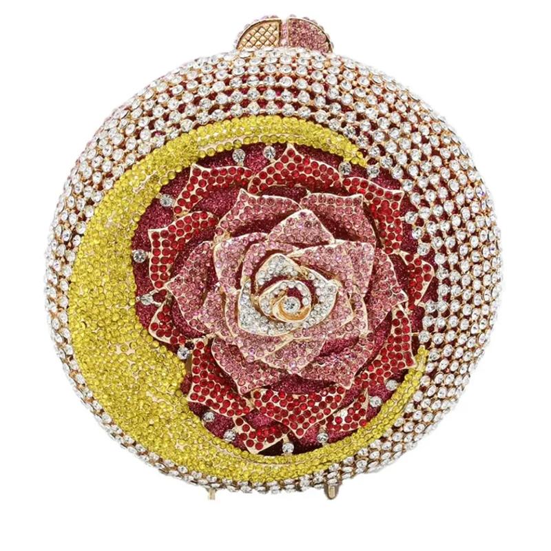 Mondblume Kristall Abend-Clutch-Taschen Strass Damen Blumig Party Runde Diamant-Clutches WHTUOHENG Damen Dinner Abschlussball Handtasche