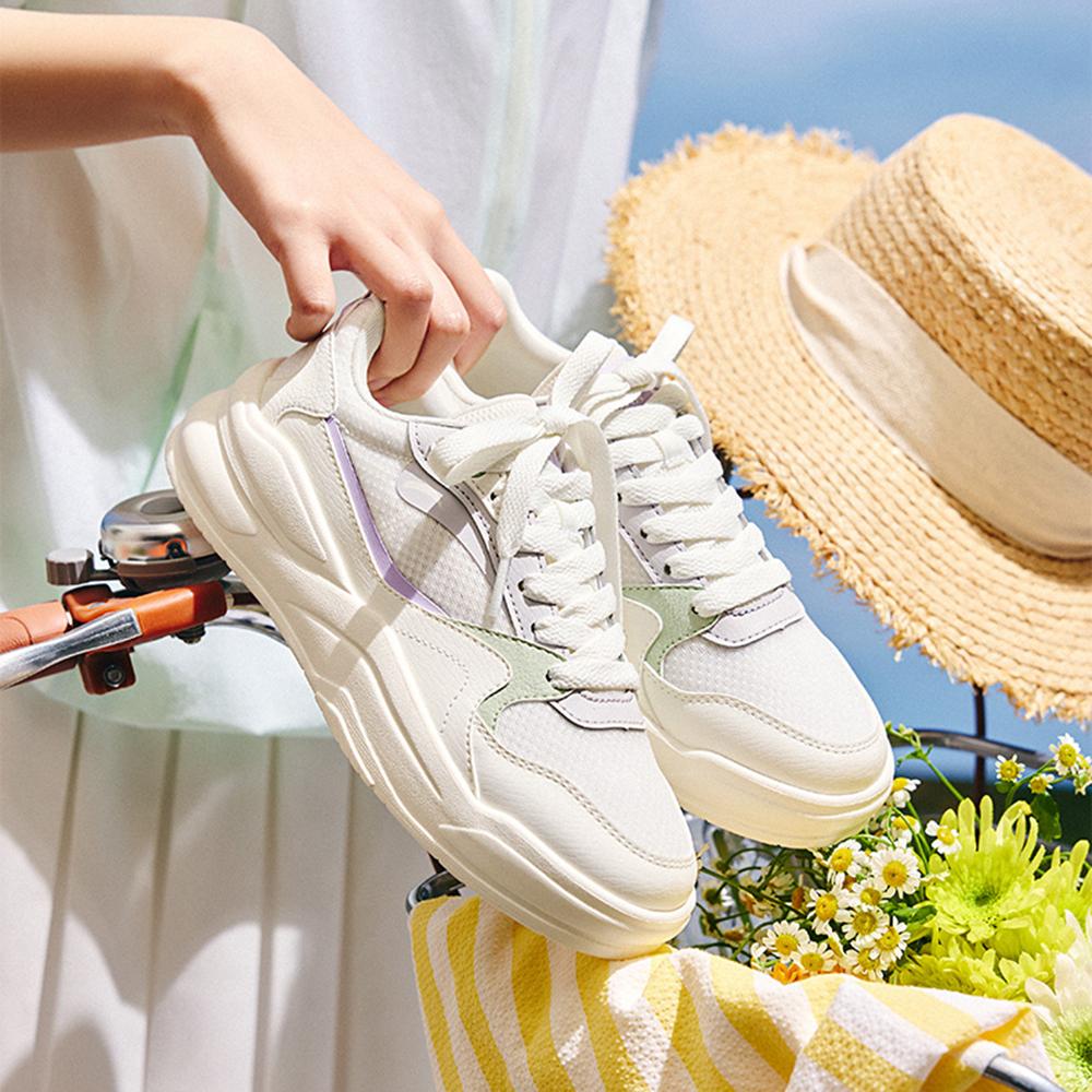 Anta Comfortable Soft Sole Versatile Breathable Increased Height Low Top Sneakers Women Sneakers White 922528003-3