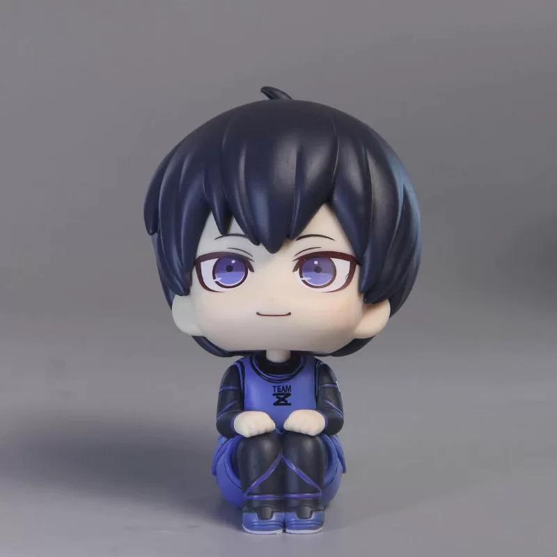 4pcs/Set Blue Lock Cute Seishiro Yoichi Meguru Hyoma Chibi Sitting Figure Soccer Anime Model Toy Desktop Ornament Car Decor Gift