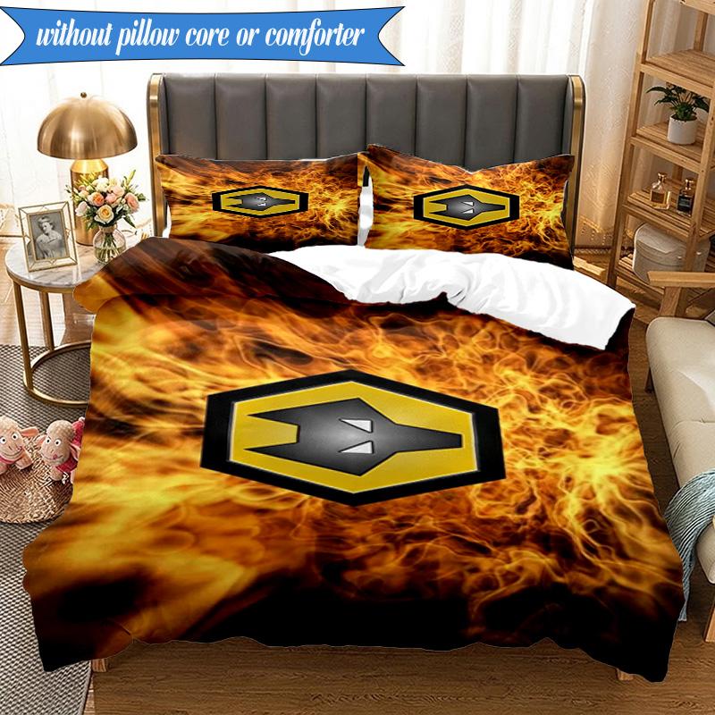 3PCS Wolves Team Emblem Printed Soft Bedding Set,Including 1pc Duvet Cover And 2pcs Pillowcases Perfect for Bedroom, Dormitory, Fan Gift