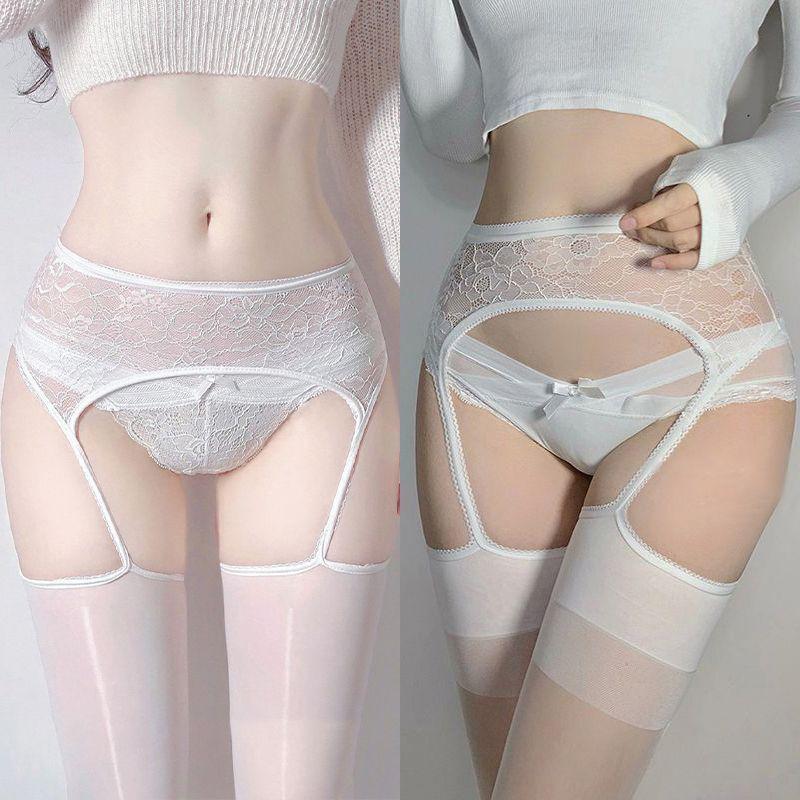 Débardeur en Dentelle de Soie Noire à l'Huile de Cheval Ultra-Doux avec Bas Sexy Hauts sur les Genoux