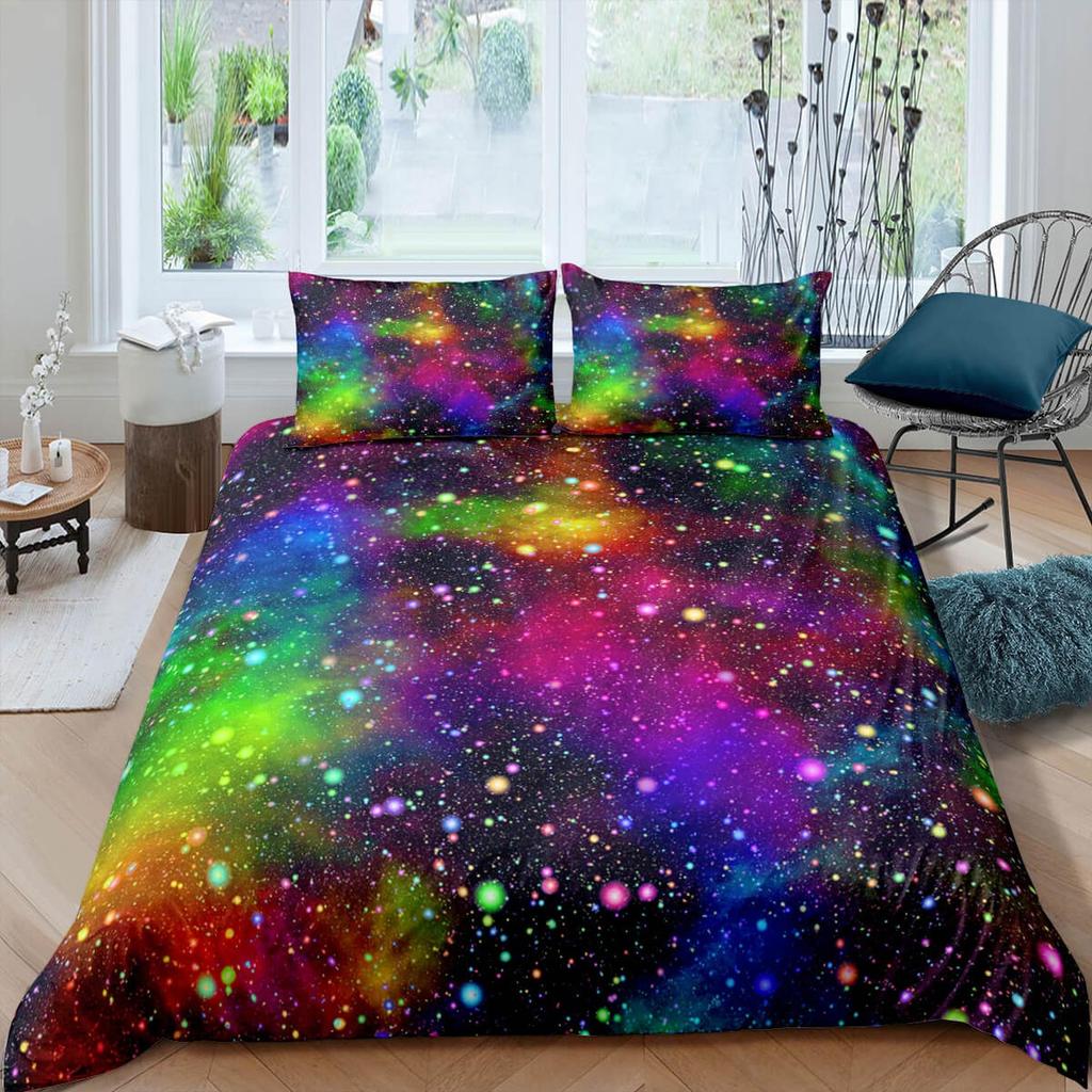 Rainbow galaxy bedding, 3D outer space bedding set full, cosmic duvet cover king, queen, dorm bedding, toddler bedding aesthetic duvet