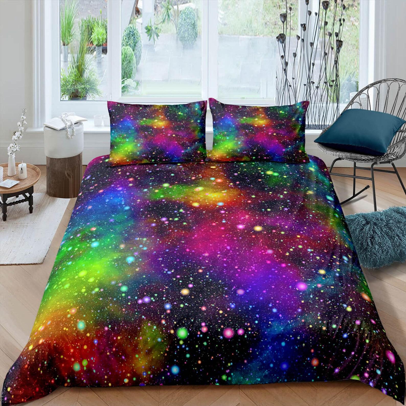

Rainbow galaxy bedding, 3D outer space bedding set full, cosmic duvet cover king, queen, dorm bedding, toddler bedding aesthetic duvet 135x200cm
