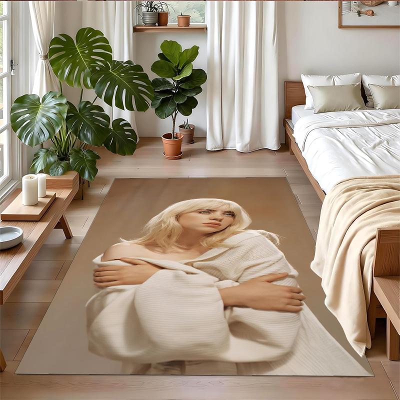 Tappeto in Peluche di Cristallo Billie Eilish Stampa Anti?Indumenti da notte?Tappeto da Pavimento Resistente per Decorazione Domestica Interna