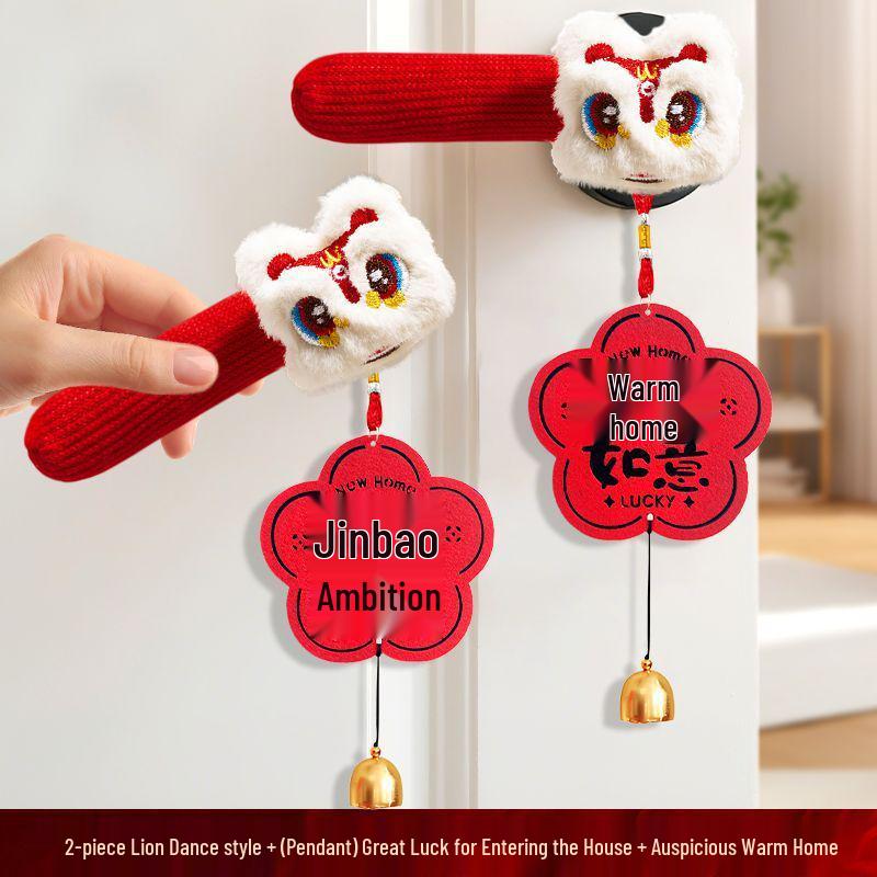 Joy of Moving Door Handle Pendant - New Home Decoration, Housewarming Gift, Ceremony Supplies, Entrance Door Hanging Decoration Single Waking Lion Protective Cover 1 pc