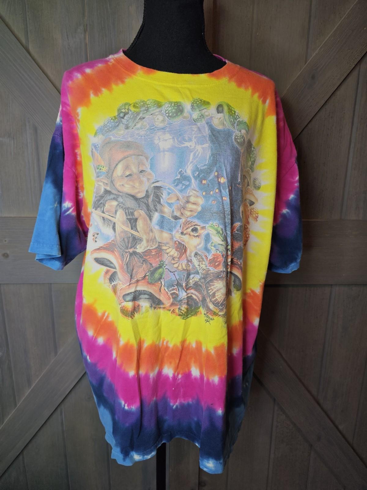 Vintage 1999 Liquid Blue Elf Mushroom Tie Dye Tshirt sz XL XXXXL
