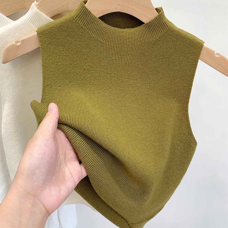 Women's Half-High Collar Knitted Camisole Vest - Spring/Summer 2023