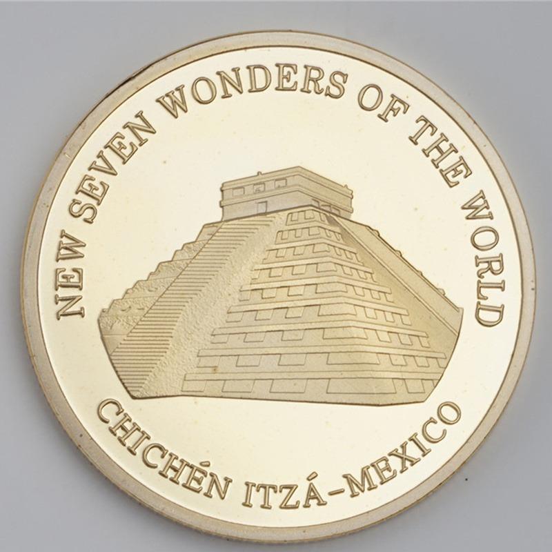 7PCS Seven Wonders Challenge Gold Badge, World Architecture Memorial Gold Coin Decoration Collection