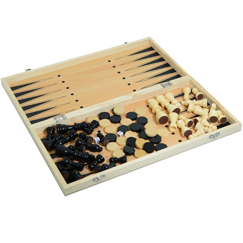 1 Set Children'S Puzzle Toys 3 In 1 Chess Board Folding Wooden Portable Chess Game Board For Adults