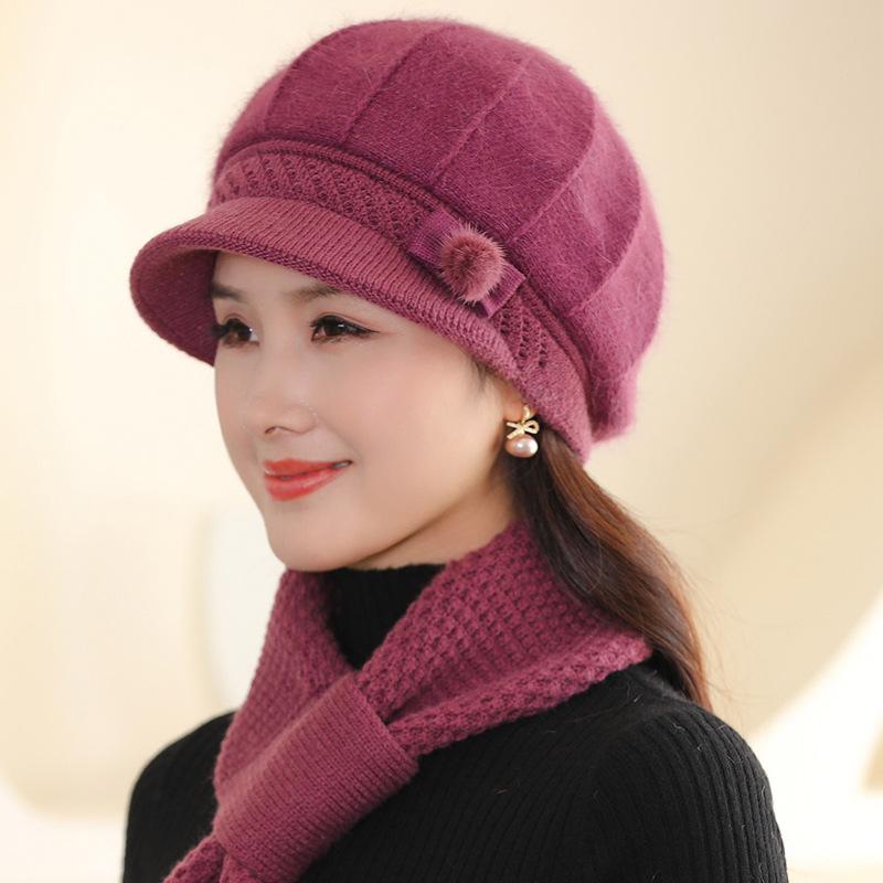 Winter Velvet Warm Windproof Ear Protection Knitted Hat for Middle-aged and Elderly Women Duck Tongue Rabbit Hair Woolen Hat Hats & Caps (women’s)