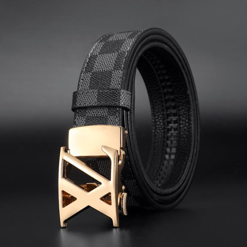 Men's Printed Graffiti Plaid Cowhide Belt with Automatic Buckle - XL Business Casual