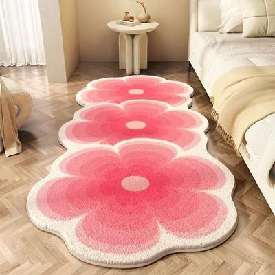 Manta sencilla con diseño de flores para dormitorio, mesita de noche, guardarropa, alfombra larga, bonita, cómoda y suave, alfombra de imitación de cachemira.