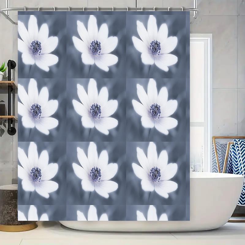 

White Lotus Print Shower Curtain Waterproof Fabric Bath Decor Set Decoration For Bathroom Accessories W60H190(CM)-1 Pcs
