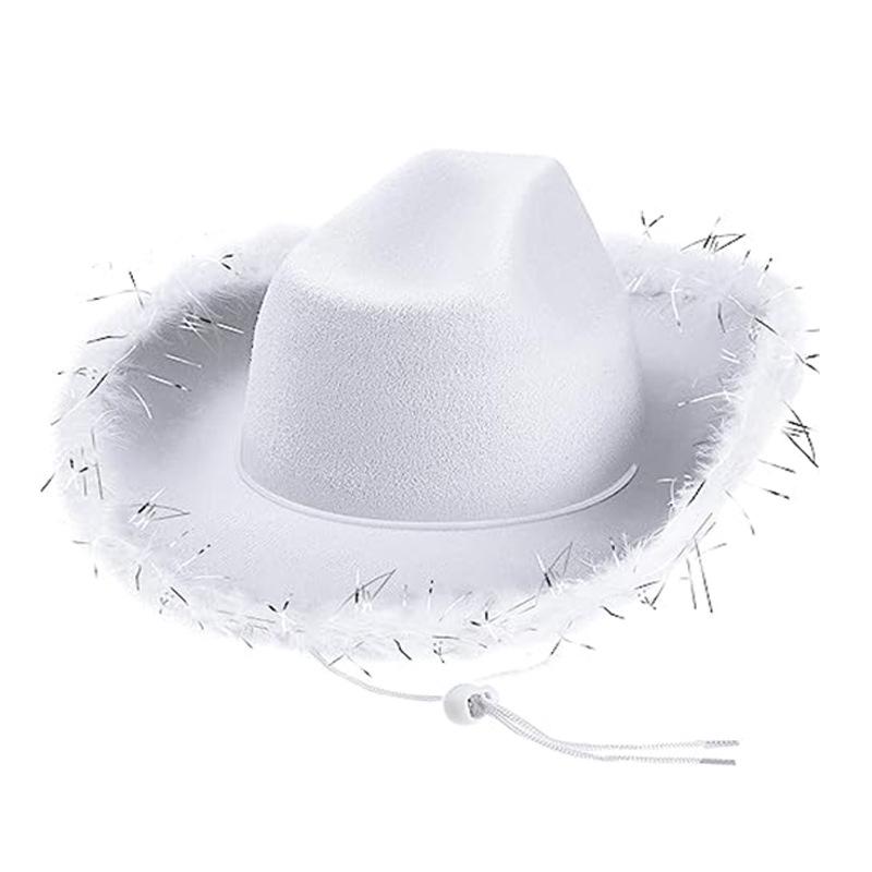 Pink Frayed Silver Thread Denim Cowboy Hat with Trim One Size