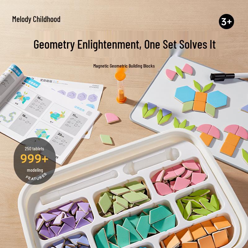 Meile Childhood Magnetic Geometric Blocks - 250 Piece Set for Kids' Shape Recognition and Kindergarten Puzzles