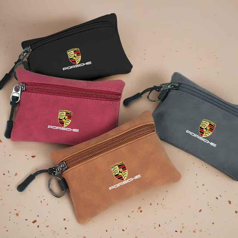 Suede Portable Car Key Bag Zipper Wallet Card Coins Pouchs For Porsche 911 718 Taycan Panamera Cayenne Macan Accessories GZ2