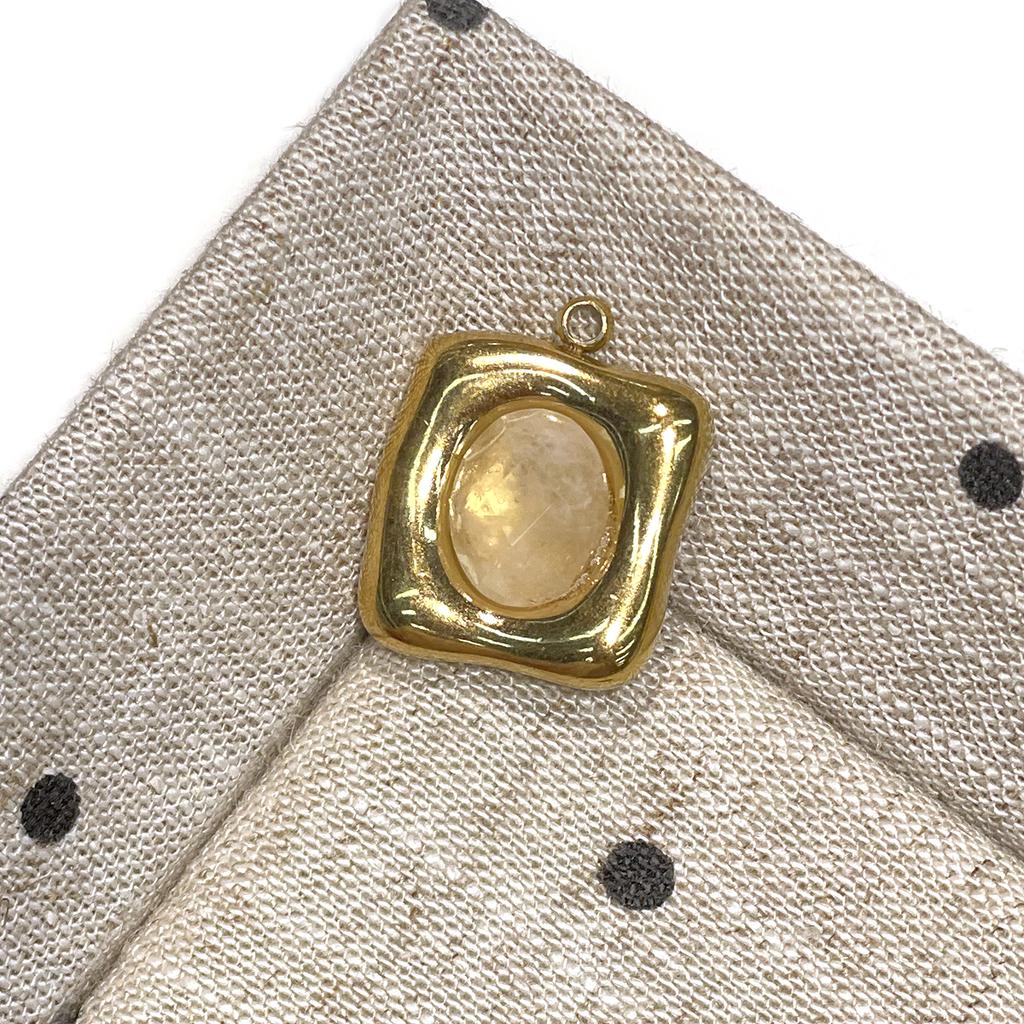 1Pc Natural Stone Irregular Square Pendant 16×20mm, Golden‑Plated Bezel‑Set Gemstone Charm for DIY Necklace Jewelry Making