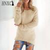 Moda feminina casual cor sólida impressão outono inverno manga longa o-pescoço suéteres soltos