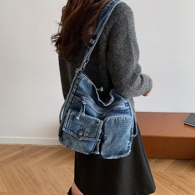 Borsa Sottobraccio in Denim di Grande Capacità Borsa a Tracolla da Donna