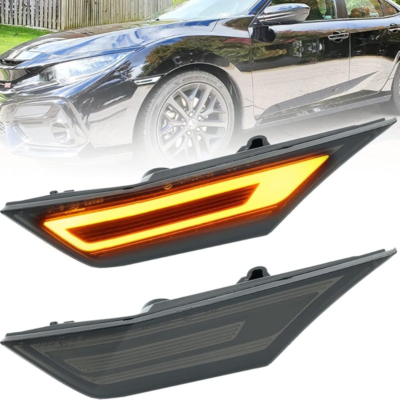 Civic LED Side Marker Lights For 2016- Honda Civic Sedan Coupe Hatchback Smoked Lens Sidemarker Amber LED Turn Signal/White LED