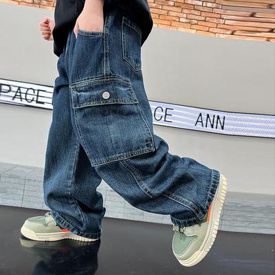 Jugendliche Jungen Jeans Frühling Herbst Hosen Kinder Gerade Hosen Teenager Weitbeinige Cargohosen Kinder Lockere Kleidung