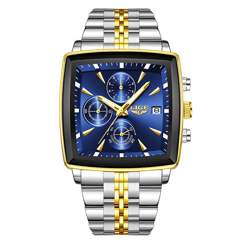 

Kuanger Men s Square Quartz Multifunction Waterproof Watch with Luminous Calendar and Stainless Steel Band