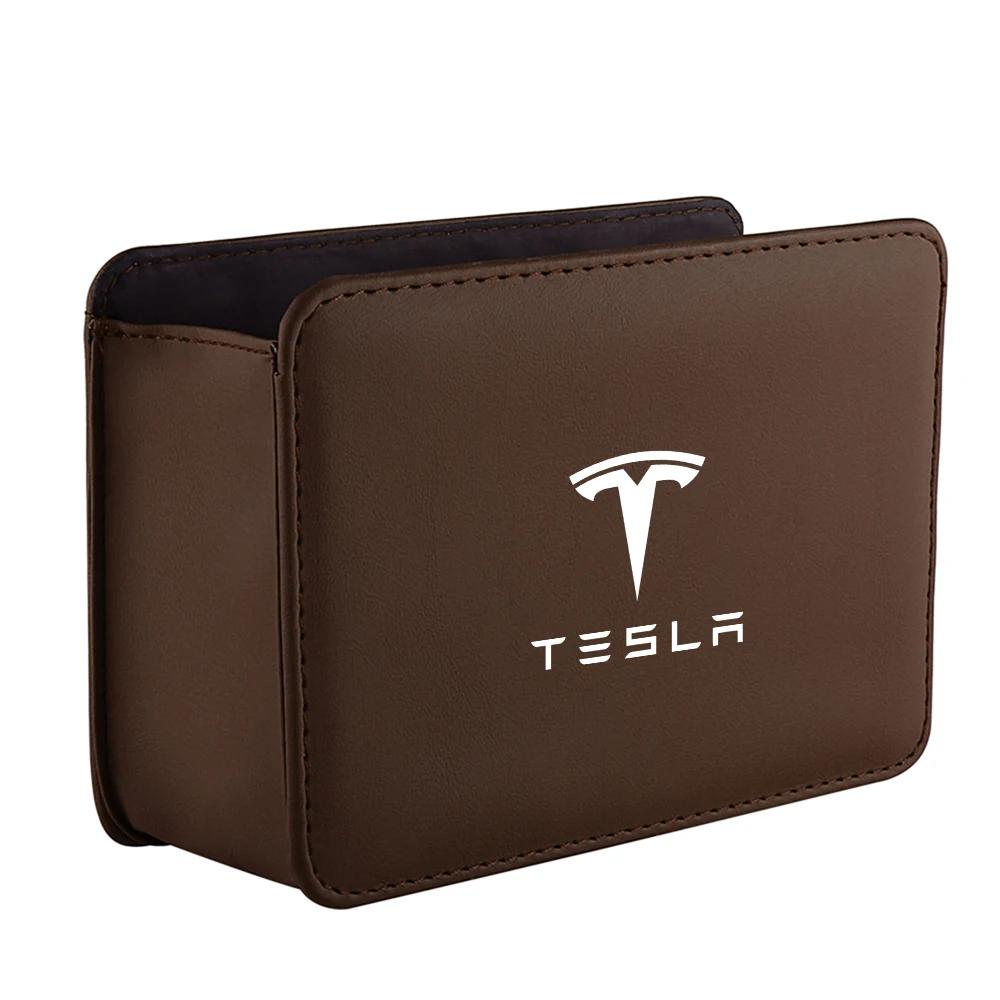 

Car Sticker Tesla Leather Car Door Storage Box Under Seat Back Trash Bag Interior Organizer For Tesla Model 3 Model S Model X Co For Tesla коричневий