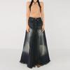 Women's Washed Fishtail Denim Skirt: Distressed High-Waist, Split Design, Raw Edge, Slimming, Long Skirt (2026 New).