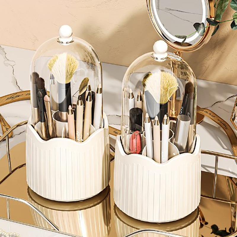 Porte-brosse de maquillage rotatif à 360 degrés, organisateur de cosmétiques avec couvercle pour vanité, porte-stylo multifonctionnel, boîte de rangement de rouge à lèvres