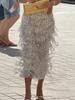 Women's Solid Color Sequin Tassel Long Pencil Skirt with Slit - European & American Fashion