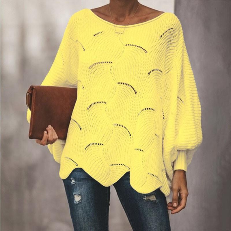 Women's Solid Color Casual Hollow Chain Link Loose Knitted  Sweater Sweater