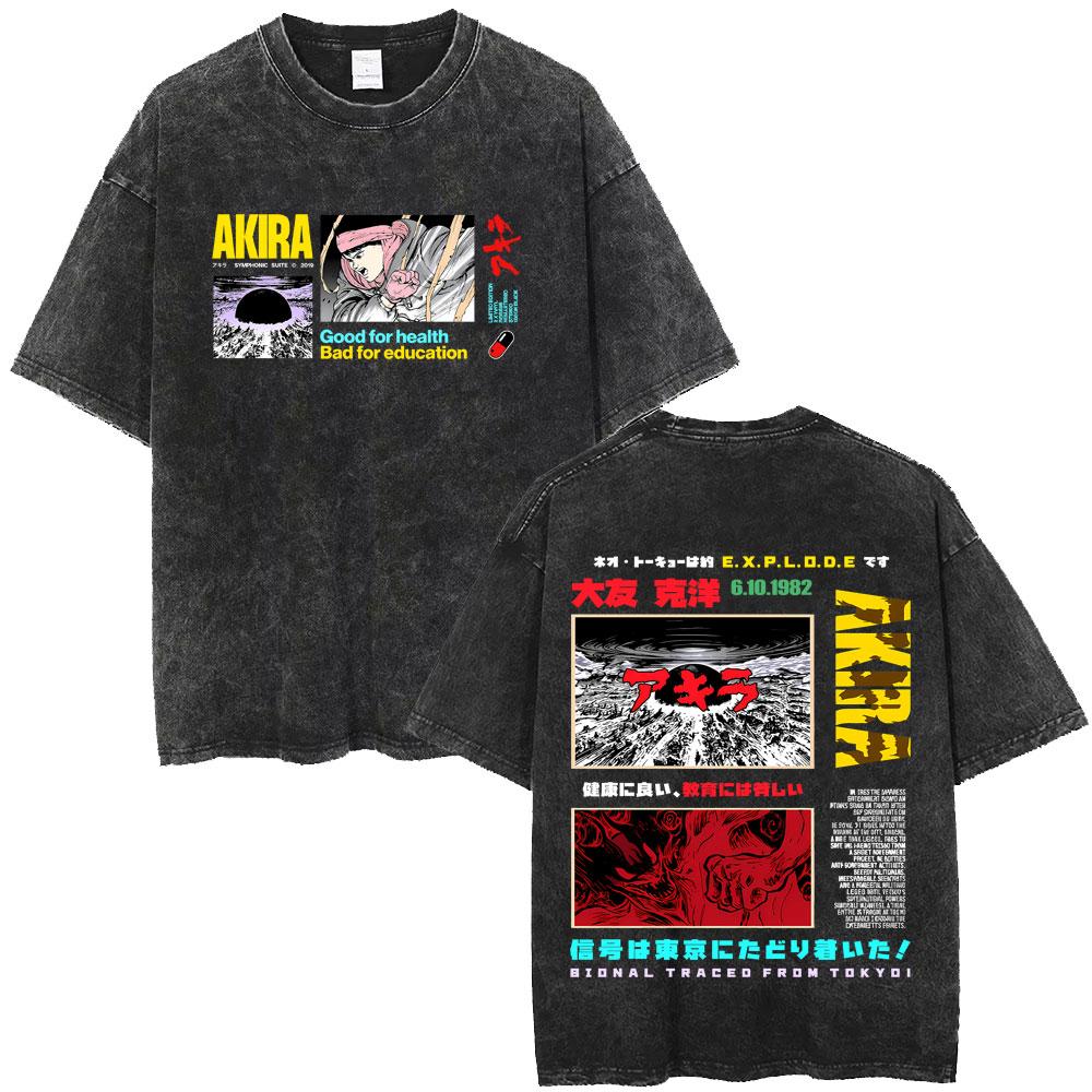 Washed Vintage Anime Akira Tetsuo Shima Graphic Print T Shirt Clothing Fashion Retro Oversized T-shirts Streetwear Unisex