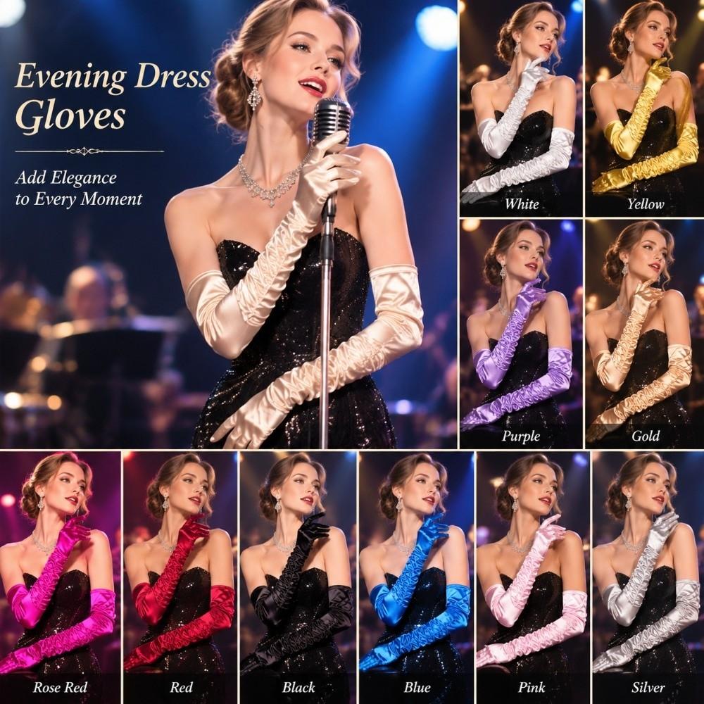 Ruched Design Evening Dress Gloves Full Finger Opera Gloves Bridal Wedding Gloves Birthday Party