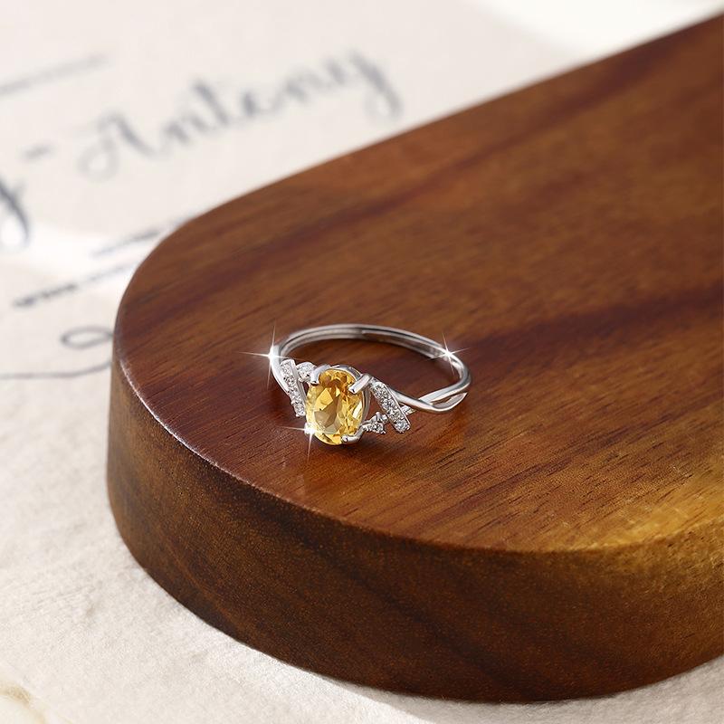 S925 Sterling Silver Ring Women's Natural Stone Crystal Ring, Niche Ins Women's European and American Cold Wind High-end Hand Jewelry Fashion Gifts
