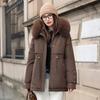 Thickened plush hooded pie overcomes retro warm cotton clothes, sweet wind waist fashionable simple coat