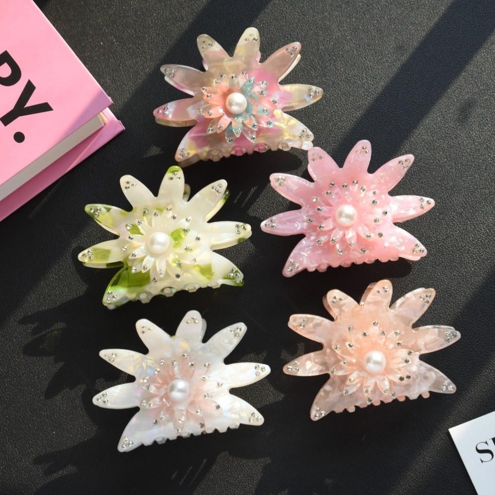 Trendy Classic Sunflower Hair Claw Rhinestone Elegant Temperament Hair Accessories Lady Style Acetate Hair Claw Clips For Women