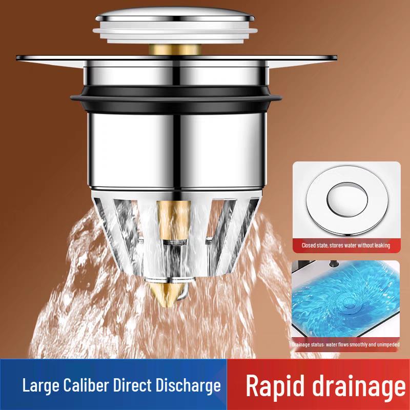 Stainless Steel Push-Type Leak Stopper & Deodorant Sink Drainer