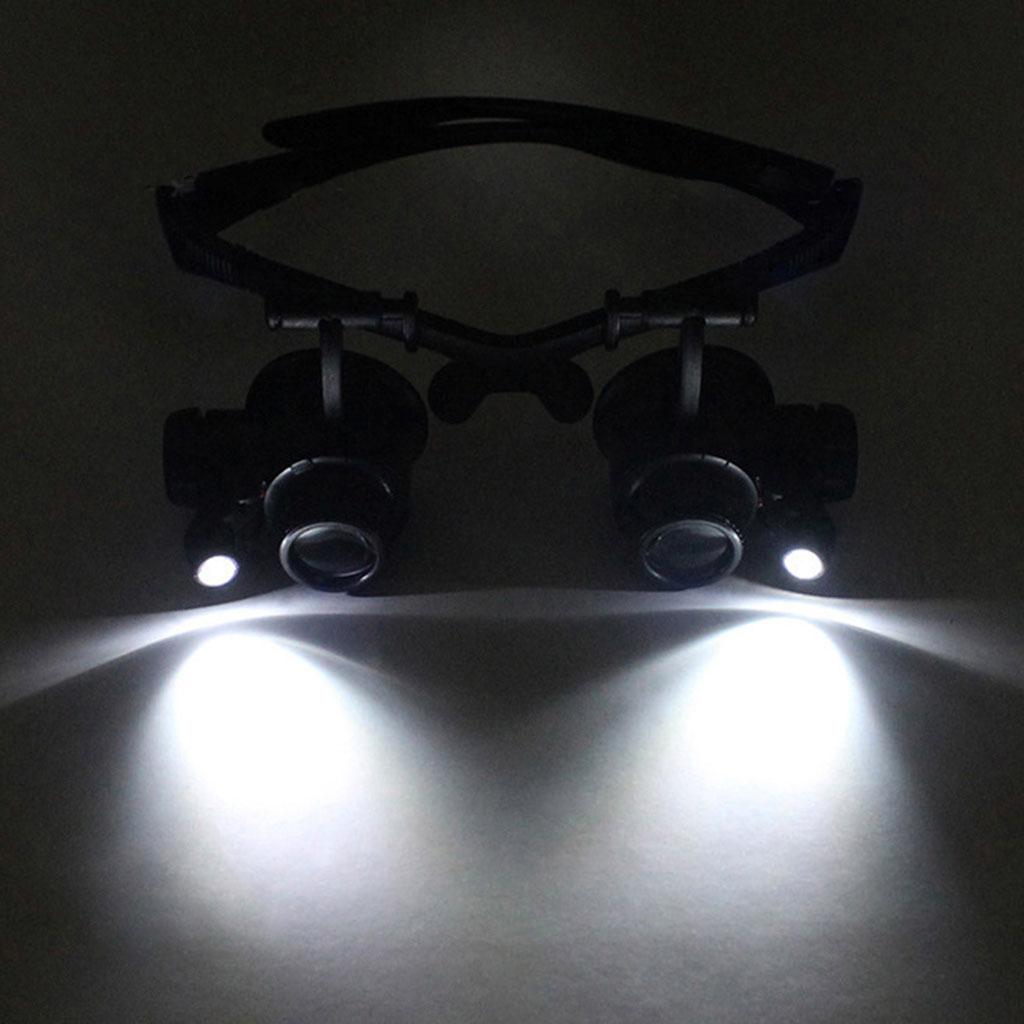 Vergrößerungslinsen Doppelte Brille LED Reparatur Brillen Typ Kopfbedeckung Lupe mit 2 LEDs 6 austauschbare Linsen