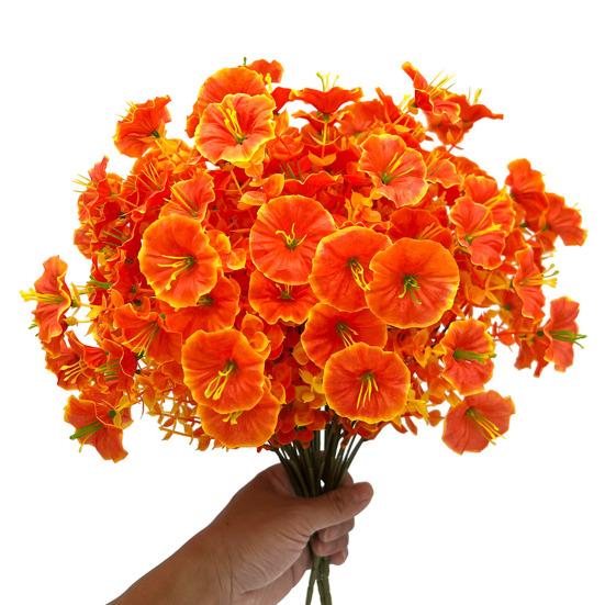 Autumn Artificial Violet Flower with Eucalyptus Leaves 7 Fork Fake Silk Flower Home Festival Table Centerpiece Indoor Outdoor Faux Bloom Decoration